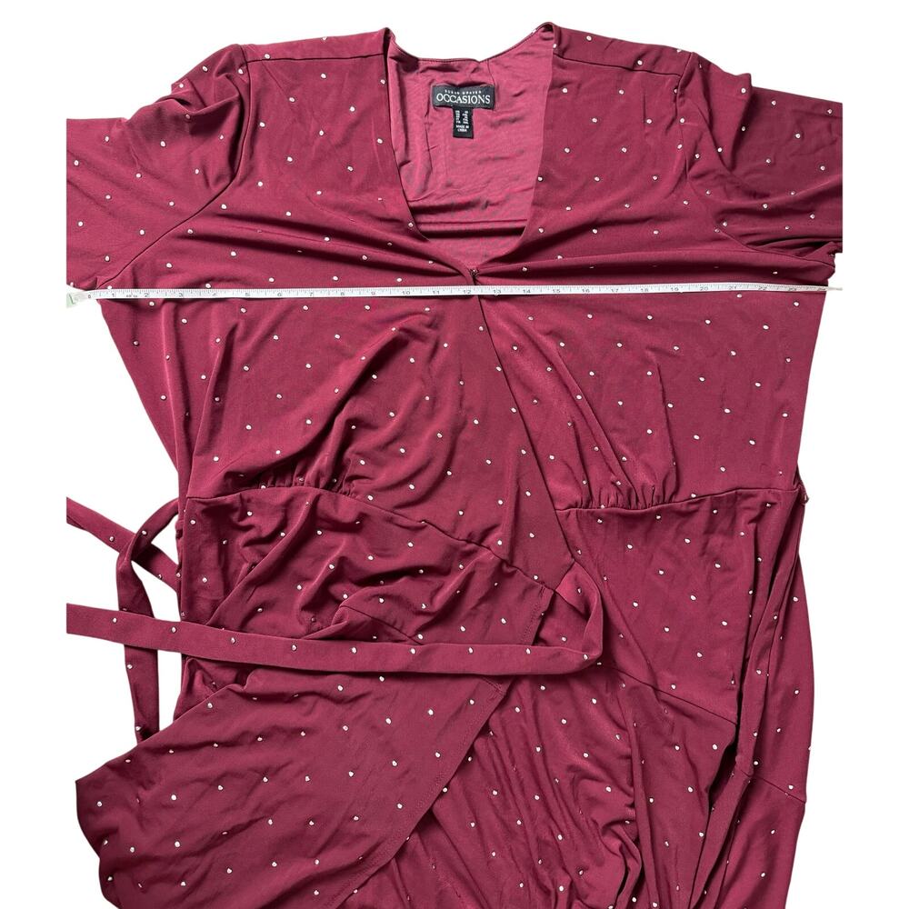 QVC Susan Graver Reg Embellished Liquid Knit Wrap Dress WINE NWOT SIZE 1X - Picture 9 of 9